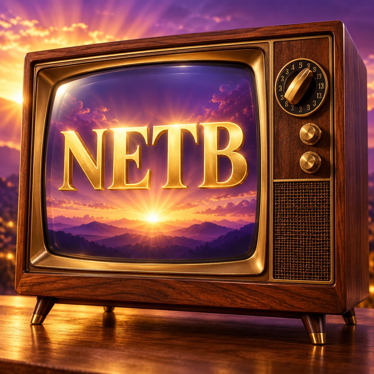 Vintage television with NETB on its glowing screen